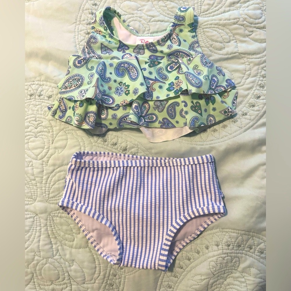 Ruffle Butts Baby Girl Swim Suit Paisley and Seersucker